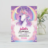 Magic Girly Leuke paarse Roze Eenhoorn 1e Verjaard Kaart (Staand voorkant)