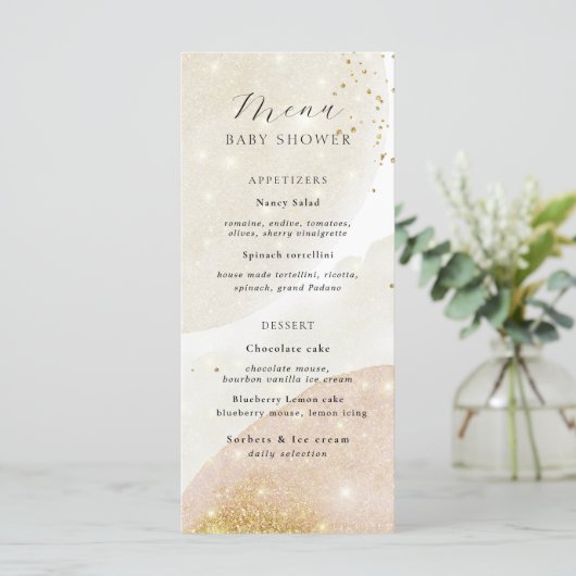 Magic Glitter Abstract Modern Baby shower Menu (Staand voorkant)