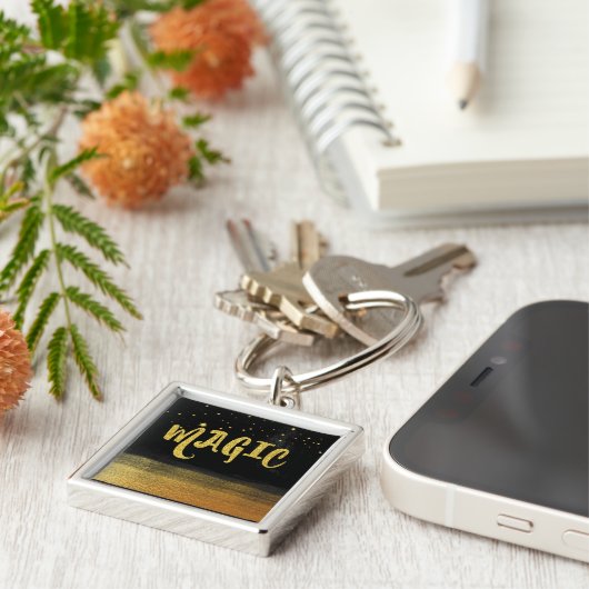 *~* MAGIC Gold & Black Chic Magical Good Vibes Sleutelhanger (Zijkant)