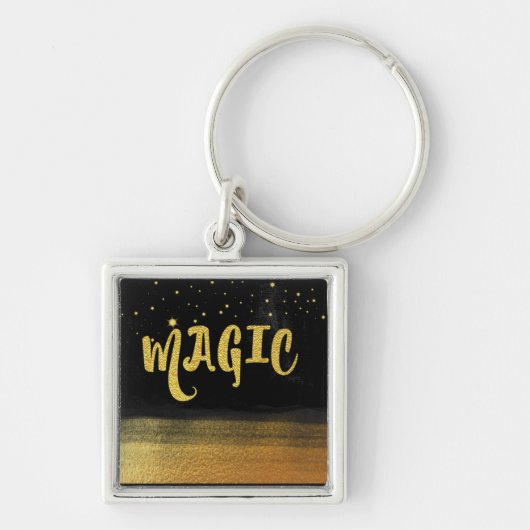 *~* MAGIC Gold & Black Chic Magical Good Vibes Sleutelhanger (Voorkant)