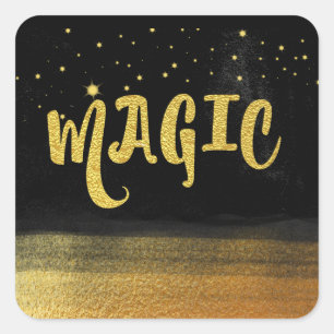 *~* MAGIC Gold & Black Chic Magical Good Vibes Vierkante Sticker