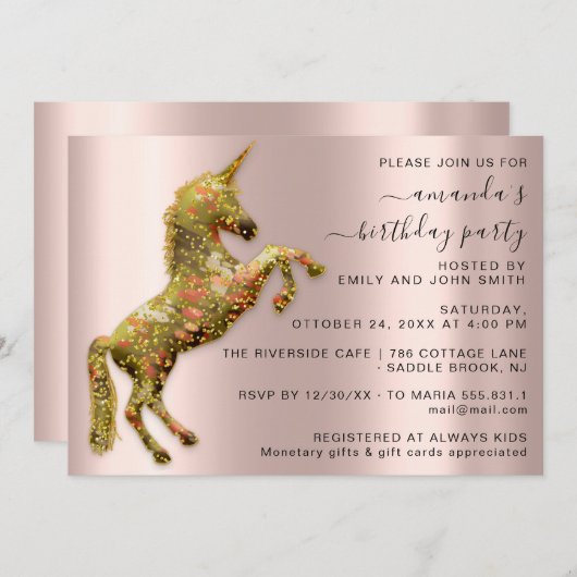 Magic Gold Mimetic Eenhoorn Paard Verjaardagsfeest Kaart (Voorkant / Achterkant)