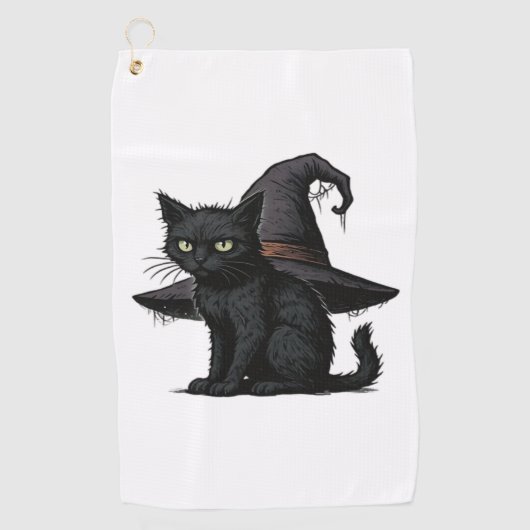 Magic Halloween Cat Classic T-shirt Golfhanddoek (Voorkant)
