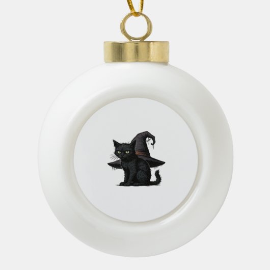 Magic Halloween Cat Classic T-shirt Keramische Bal Ornament (Voorkant)