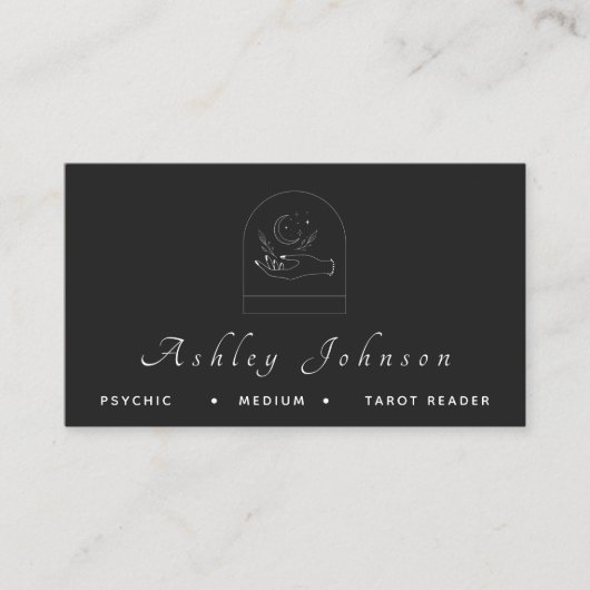 Magic Hand Moon Psychic Tarot Reader Medium Black Visitekaartje (Voorkant)
