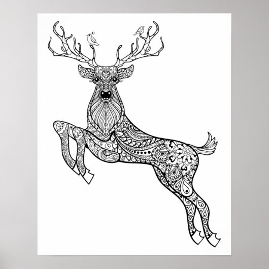 Magic Horned Deer met vogelpoel 2 Poster (Voorkant)