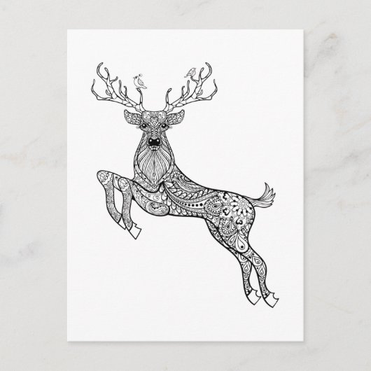 Magic Horned Deer with Birds Doodle Briefkaart (Voorkant)