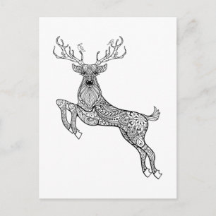 Magic Horned Deer with Birds Doodle Briefkaart