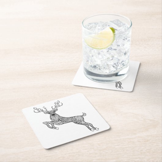 Magic Horned Deer with Birds Doodle Kartonnen Onderzetters (Insitu)