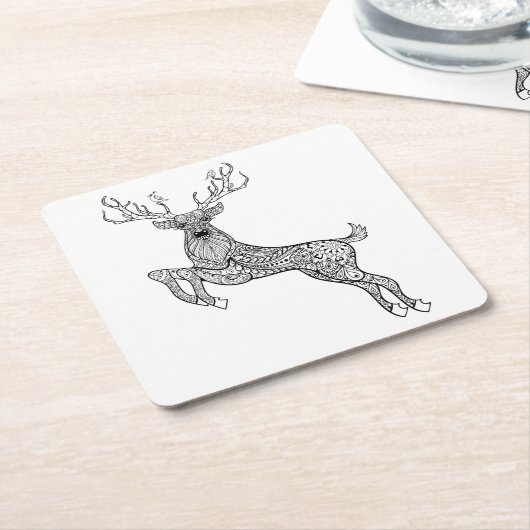 Magic Horned Deer with Birds Doodle Kartonnen Onderzetters (Schuin)