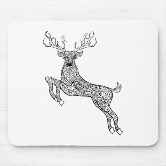Magic Horned Deer with Birds Doodle Muismat (Voorkant)