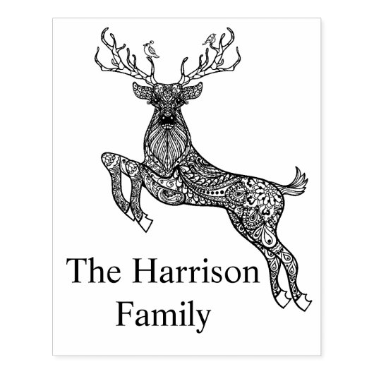 Magic Horned Deer with Birds Doodle Rubberstempel (Afrduk)