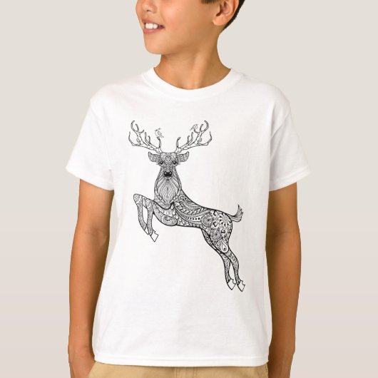 Magic Horned Deer with Birds Doodle T-shirt (Voorkant)