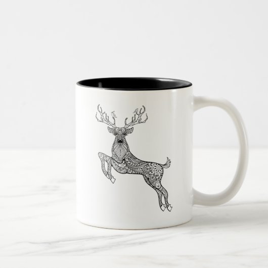Magic Horned Deer with Birds Doodle Tweekleurige Koffiemok (Rechts)