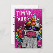 Magic Hot Roze Eenhoorn Glitter Whimsical Verjaard Bedankkaart (Voorkant / Achterkant)