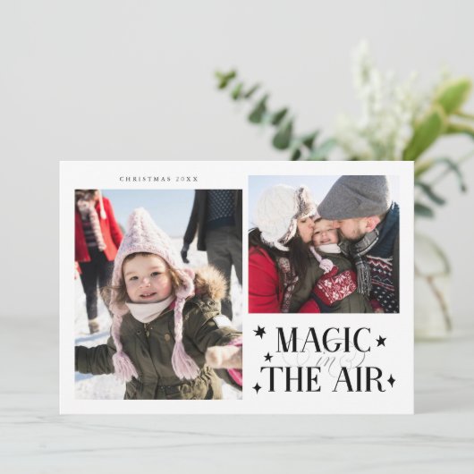 Magic In The Air White Multi Photo Holiday Card Feestdagenkaart (Staand voorkant)