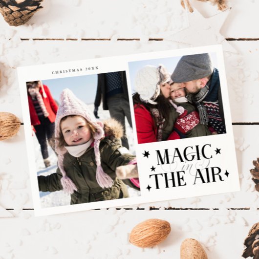 Magic In The Air White Multi Photo Holiday Card Feestdagenkaart