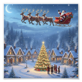 Magic in the Midnight Sky-Christmas Village Print Foto Afdruk