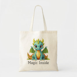 Magic Inside Green Blue Baby Dragon Canvas tas