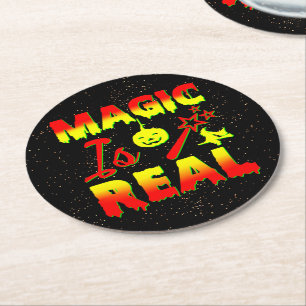 Magic is echt een halloween pomkin witch ronde kartonnen onderzetter