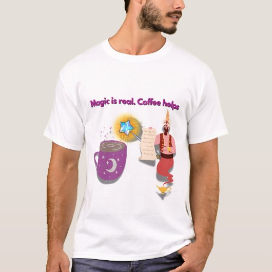 Magic Is Real, Coffee Helps Wizarding T-Shirt (Voorkant)