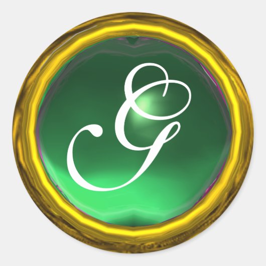MAGIC JADE MONOGRAM helder groen geel Ronde Sticker (Voorkant)