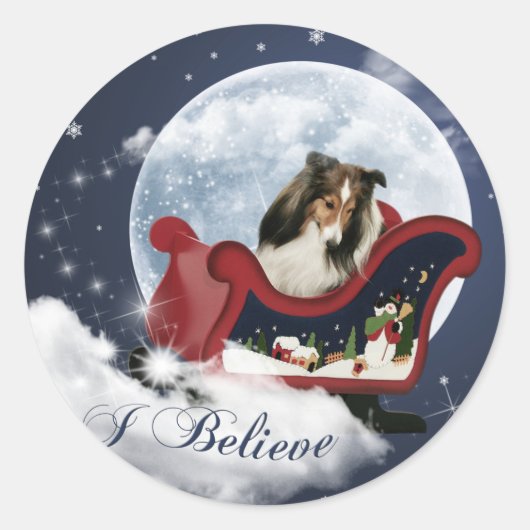 Magic kerst Sheltie Ronde Sticker (Voorkant)