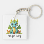 Magic Key Groen Blauw Baby Dragon Sleutelhanger (Achterkant)