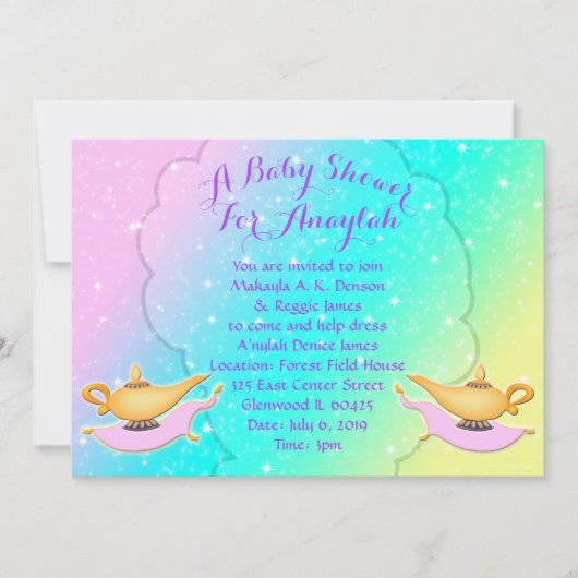 Magic Lamp Carpet Arabian Night Girl Baby shower Kaart (Voorkant)