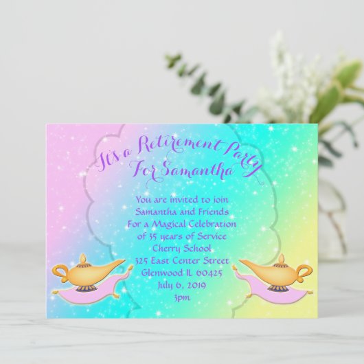 Magic Lamp Carpet Arabian Night Retirement Party Kaart (Staand voorkant)