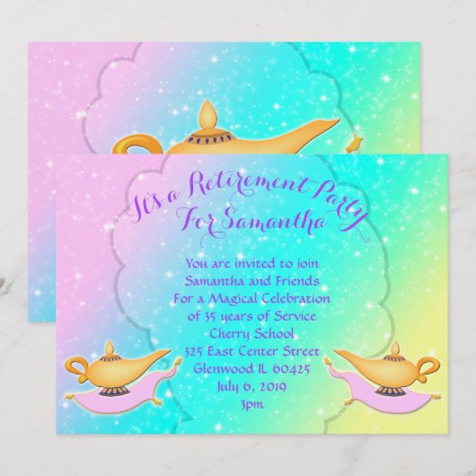 Magic Lamp Carpet Arabian Night Retirement Party Kaart (Voorkant / Achterkant)