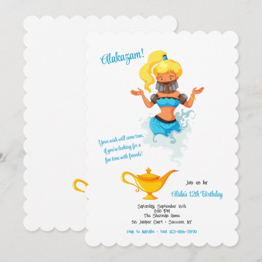 Magic Lamp Genie Uitnodiging (Voorkant / Achterkant)