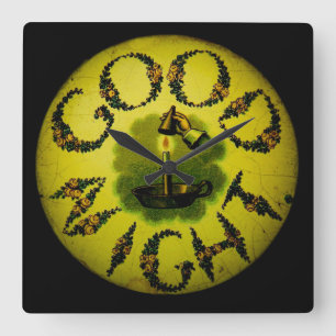 Magic Lantern Slide Good Night  Victoriaans Vierkante Klok