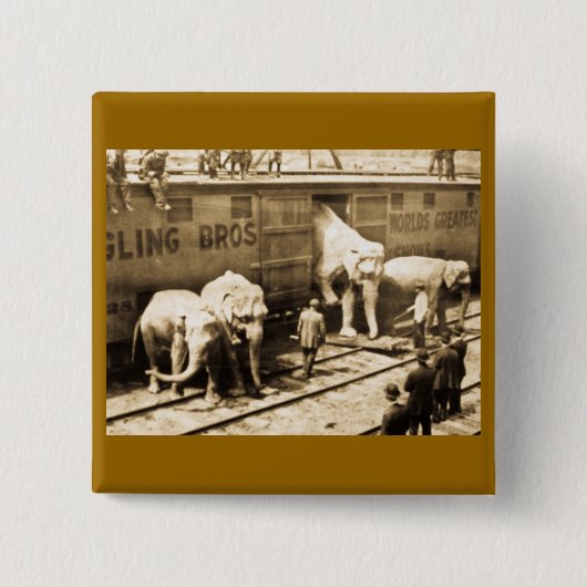 Magic Lantern Slide Ringling Bros Elephant Train Vierkante Button 5,1 Cm (Voorkant)