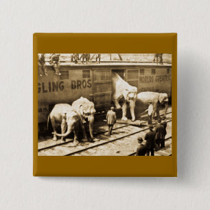 Magic Lantern Slide Ringling Bros Elephant Train Vierkante Button 5,1 Cm