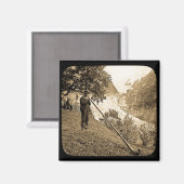 Magic Lantern Slide Zwitserse Alpen Horn Blower Magneet (Voorkant / Achterkant)