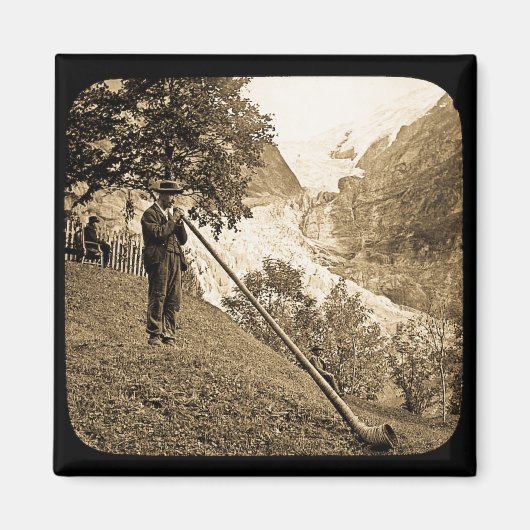 Magic Lantern Slide Zwitserse Alpen Horn Blower Magneet (Voorkant)