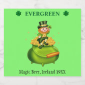 Magic leprechaun & pot of gold on neo mint green bier etiket (Enkel label)