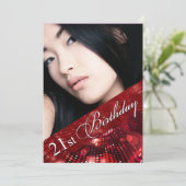 Magic Lights Foto 21st Birthday Girl - red Kaart (Staand voorkant)