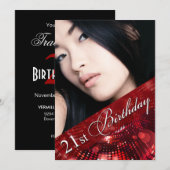 Magic Lights Foto 21st Birthday Girl - red Kaart (Voorkant / Achterkant)