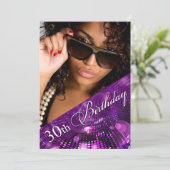 Magic Lights Foto 30th Birthday Girl - paars Kaart (Staand voorkant)