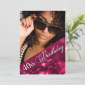 Magic Lights Foto 40th Birthday Girl - fuschia Kaart (Staand voorkant)