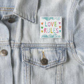Magic Love Rules with Hearts Vierkante Button 5,1 Cm (In situ)