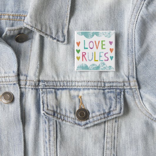 Magic Love Rules with Hearts Vierkante Button 5,1 Cm (In situ)