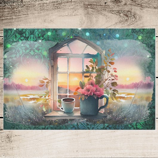 Magic Marsh Morning - Koffie in bloemen in raam Tissuepapier