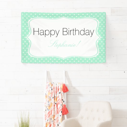 Magic Mint and White Polka Dot Birthday Party Spandoek (Insitu)