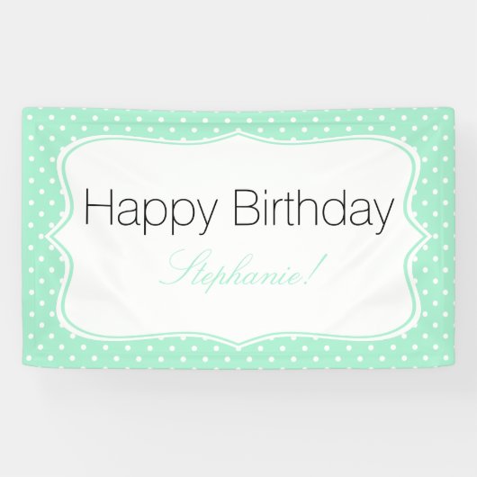 Magic Mint and White Polka Dot Birthday Party Spandoek (Horizontaal)