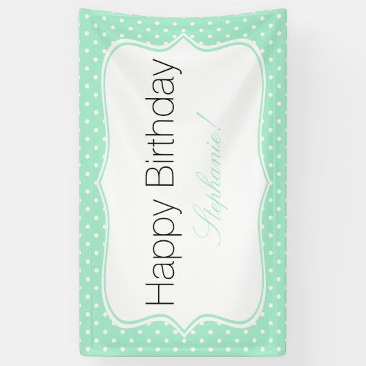 Magic Mint and White Polka Dot Birthday Party Spandoek (Verticaal)