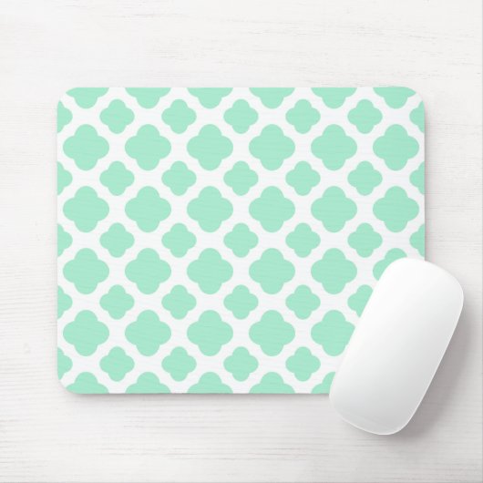 Magic Mint and White Quatrefoil Pattern Muismat (Met muis)