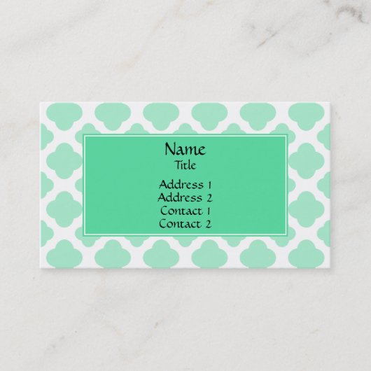 Magic Mint and White Quatrefoil Pattern Visitekaartje (Voorkant)